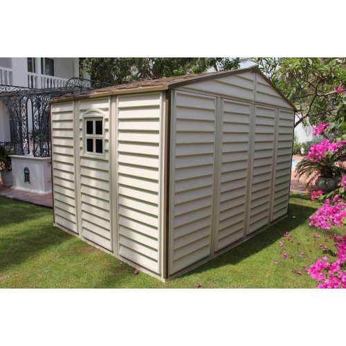 Abri PVC Woodstyle PREMIUM - 7,68m² - Kit fondation + 3 fenêtres - beige - Duramax