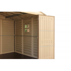 Abri PVC Woodstyle PREMIUM - 7,68m² - Kit fondation + 3 fenêtres - beige - Duramax