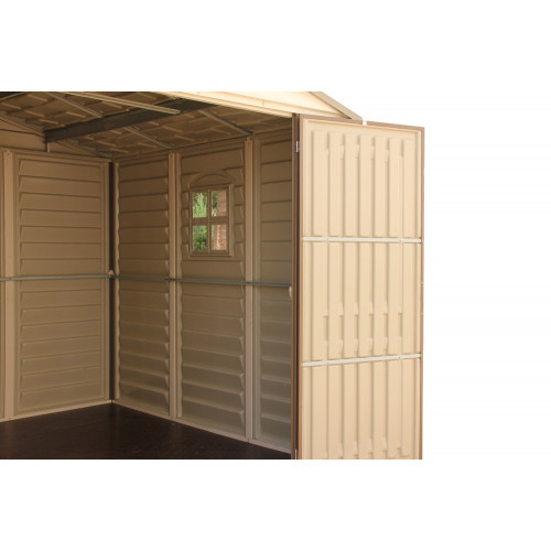 Abri PVC Woodstyle PREMIUM - 7,68m² - Kit fondation + 3 fenêtres - beige - Duramax