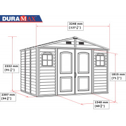 Abri PVC Woodstyle PREMIUM - 7,68m² - Kit fondation + 3 fenêtres - beige - Duramax