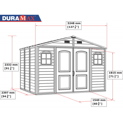 Abri PVC Woodstyle PREMIUM - 7,68m² - Kit fondation + 3 fenêtres - beige - Duramax