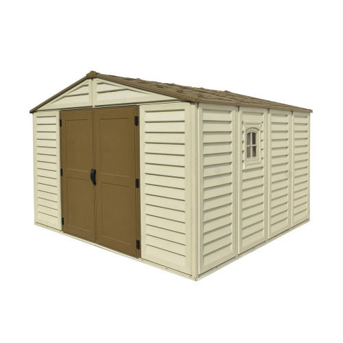 Abri PVC Woodstyle PREMIUM - 10,56m² - Kit fondation + 1 fenêtre - Beige - Duramax