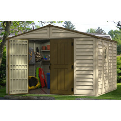 Abri PVC Woodstyle PREMIUM - 10,56m² - Kit fondation + 1 fenêtre - Beige - Duramax