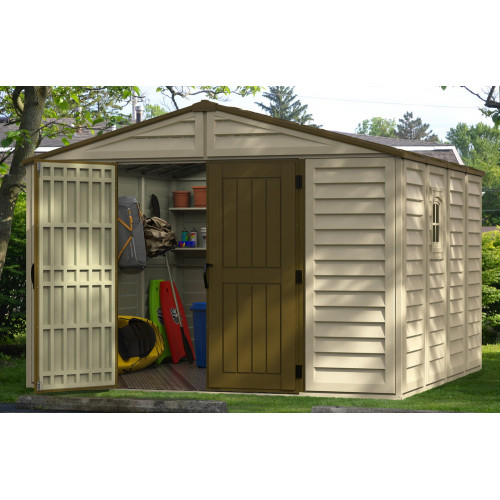 Abri PVC Woodstyle PREMIUM - 10,56m² - Kit fondation + 1 fenêtre - Beige - Duramax