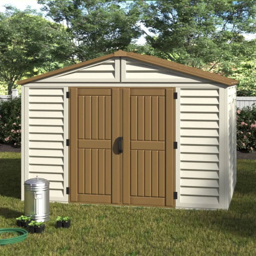 Abri PVC Woodstyle PREMIUM - 10,56m² - Kit fondation + 1 fenêtre - Beige - Duramax