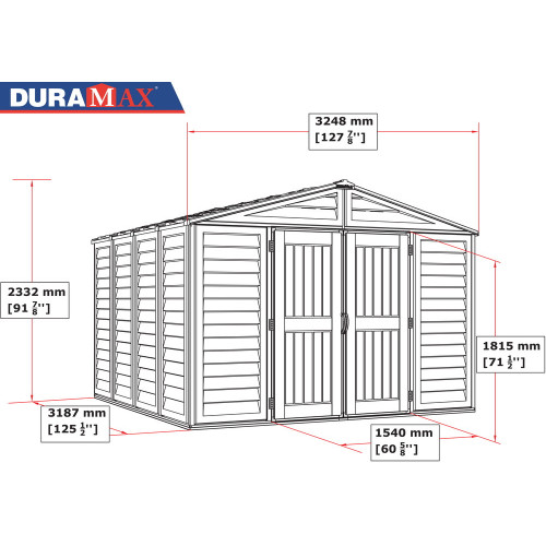 Abri PVC Woodstyle PREMIUM - 10,56m² - Kit fondation + 1 fenêtre - Beige - Duramax