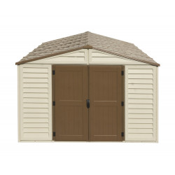 Abri PVC Woodstyle PREMIUM - 13,12m² - Kit fondation + 1 fenêtre - Beige - Duramax