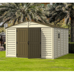 Abri PVC Woodstyle PREMIUM - 13,12m² - Kit fondation + 1 fenêtre - Beige - Duramax