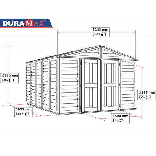 Abri PVC Woodstyle PREMIUM - 13,12m² - Kit fondation + 1 fenêtre - Beige - Duramax