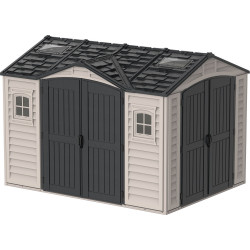 Abri PVC DARK GREY Apex 8,05m² - kit fondation, 2 fenêtres, 2 puits de lumière - Gris de marque Duramax, référence: J7741700