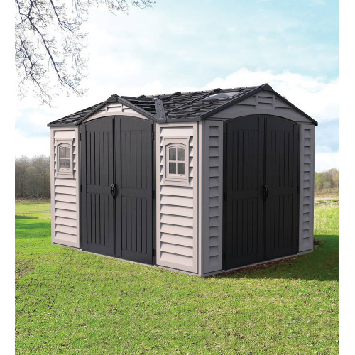 Abri PVC DARK GREY Apex 8,05m² - kit fondation, 2 fenêtres, 2 puits de lumière - Gris - Duramax