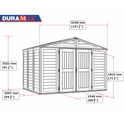 Abri PVC DARK GREY Apex 8,05m² - kit fondation, 2 fenêtres, 2 puits de lumière - Gris - Duramax