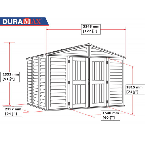 Abri PVC DARK GREY Apex 8,05m² - kit fondation, 2 fenêtres, 2 puits de lumière - Gris - Duramax