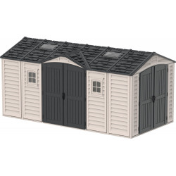 Abri PVC DARK GREY Apex 11,95m² - kit fondation, 2 fenêtres, 2 puits de lumière - Gris de marque Duramax, référence: J7741800