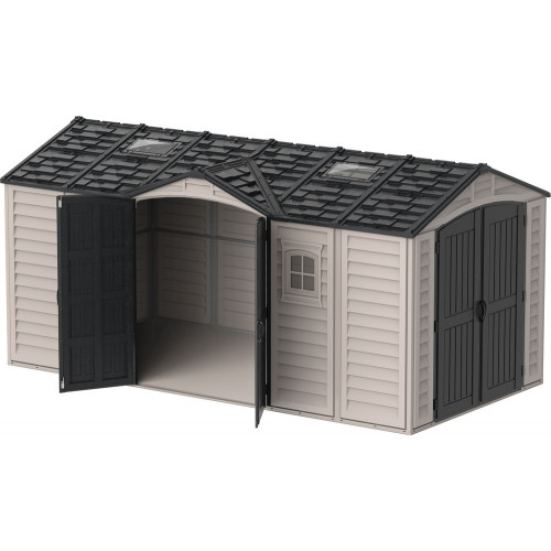 Abri PVC DARK GREY Apex 11,95m² - kit fondation, 2 fenêtres, 2 puits de lumière - Gris - Duramax