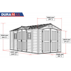 Abri PVC DARK GREY Apex 11,95m² - kit fondation, 2 fenêtres, 2 puits de lumière - Gris - Duramax