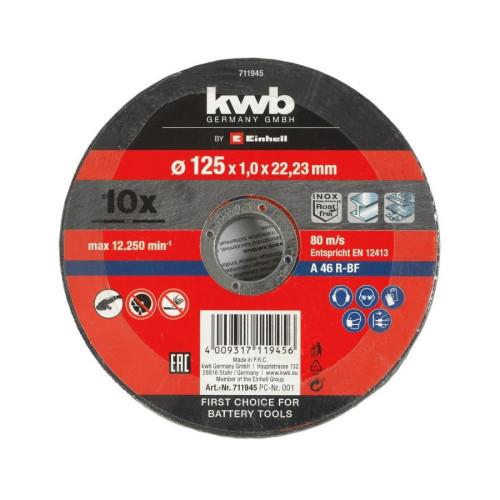 Lot de 10 disques à tronçonner 125mm - KWB by Einhell