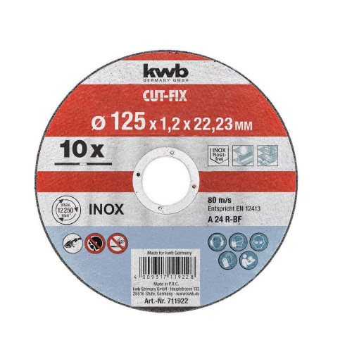 KWB by Einhell 10 disques à tronçonner métaux 125x1,2 pour meuleuse