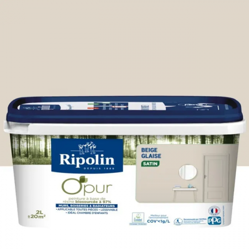 Peinture beige glaise pour mur, boiserie et radiateur O'pur satiné 2 l - RIPOLIN