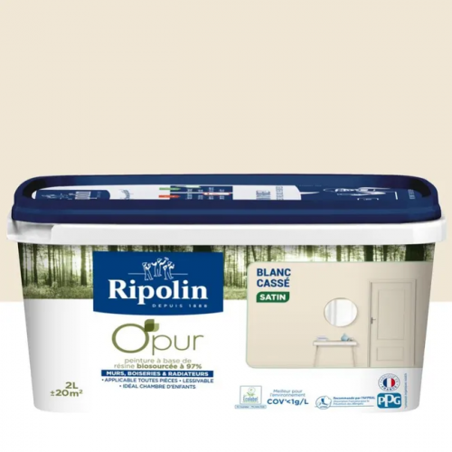Peinture blanc casse pour mur, boiserie et radiateur O'pur satiné 2 l - RIPOLIN