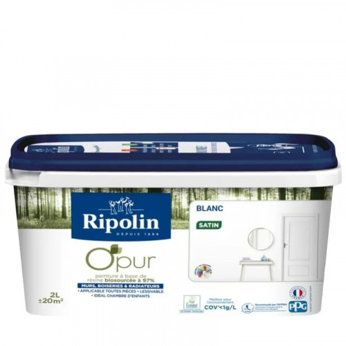 Peinture blanc pour mur, boiserie et radiateur O'pur satiné 2 l - RIPOLIN