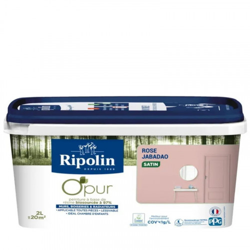 Peinture rose jabadao pour mur, boiserie et radiateur O'pur satiné 2 l - RIPOLIN