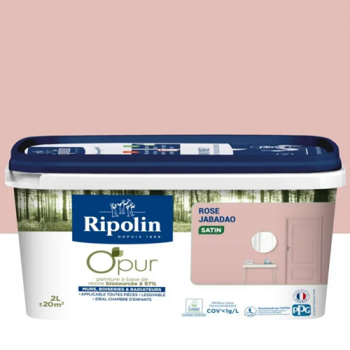 Peinture rose jabadao pour mur, boiserie et radiateur O'pur satiné 2 l - RIPOLIN
