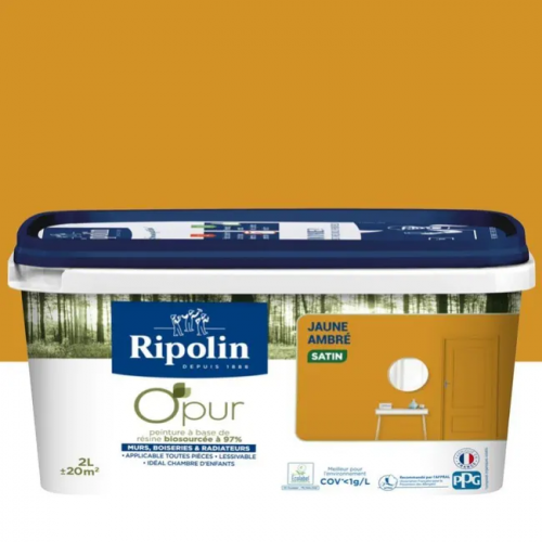 Peinture jaune ambre pour mur, boiserie et radiateur O'pur satiné 2 l - RIPOLIN