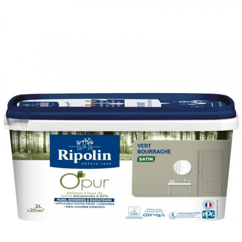 Peinture vert bourrache pour mur, boiserie et radiateur O'pur satiné 2 l - RIPOLIN