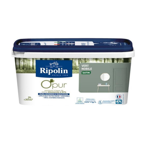 Peinture vert nobile pour mur, boiserie et radiateur Mbr o'pur satiné 2 l - RIPOLIN