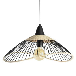 Suspension 1x e27 rotin noir/naturel Kasteli, D.45 cm - SEYNAVE