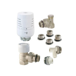 Kit thermostatique T302 équerre universel complet en laiton blanc de marque Centrale Brico, référence: B7785800