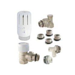 Kit thermostatique T301 équerre universel complet en laiton blanc de marque Centrale Brico, référence: B7790900