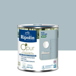 Peinture bleu cupcake pour mur, boiserie et radiateur O'pur satiné 0.5 l - RIPOLIN