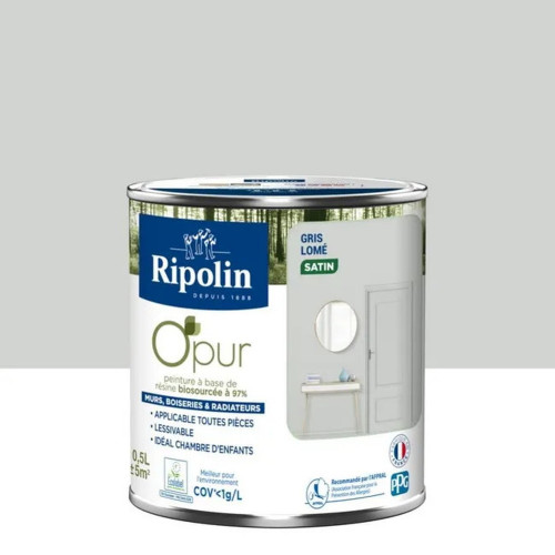 Peinture gris lome pour mur, boiserie et radiateur O'pur satiné 0.5 l - RIPOLIN