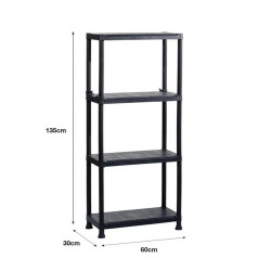 Etagère plastique de couleur noir à 4 tablettes, l.60 x H.135 x P.30 - Centrale Brico