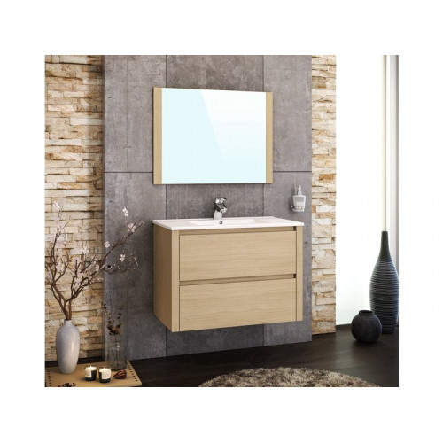 Meuble de salle de bains l.80 x H.58 x P.45 cm - plaqué chêne, Madison - Centrale Brico