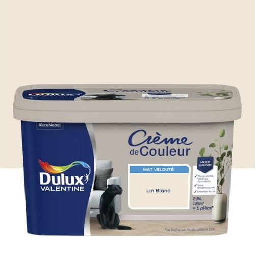 Peinture lin blanc pour mur et boiserie Crème de couleur mat 2.5 l - DULUX VALENTINE