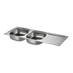 Evier à encastrer à 2 bacs avec égouttoir inox gris/argent, 116 X 50 cm de marque DELINIA, référence: B7779000
