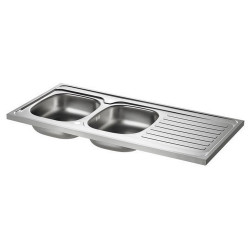 Evier à poser 2 bacs avec égouttoir en inox, gris/argent 120 x 60 cm - KAMA de marque DELINIA, référence: B7779400