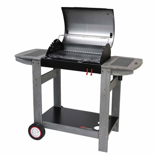 Barbecue au charbon de bois Indiana - chariot bois, cuve noire - SOMAGIC