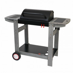Barbecue au charbon de bois Indiana - chariot bois, cuve noire - SOMAGIC