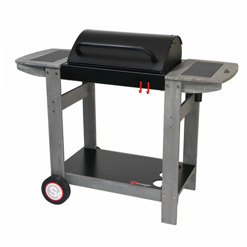 Barbecue au charbon de bois Indiana - chariot bois, cuve noire - SOMAGIC