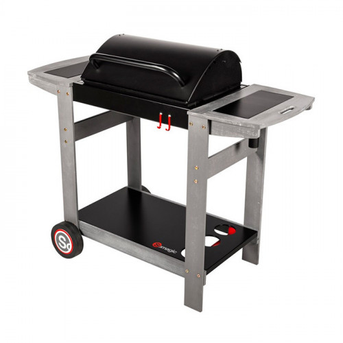 Barbecue au charbon de bois Indiana - chariot bois, cuve noire - SOMAGIC