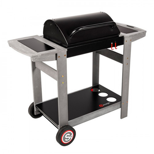 Barbecue au charbon de bois Indiana - chariot bois, cuve noire - SOMAGIC