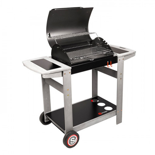 Barbecue au charbon de bois Indiana - chariot bois, cuve noire - SOMAGIC