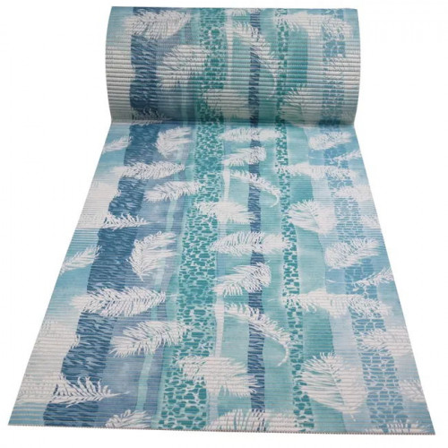 Tapis mousse bleu clair sur-mesure à motif plumes l.0.65 x L.1500 cm - Centrale Brico