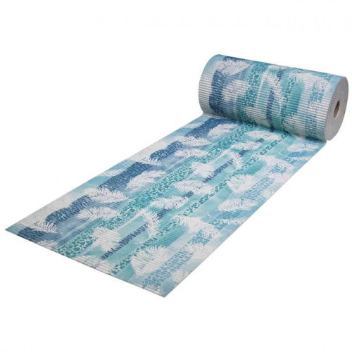 Tapis mousse bleu clair sur-mesure à motif plumes l.0.65 x L.1500 cm - Centrale Brico
