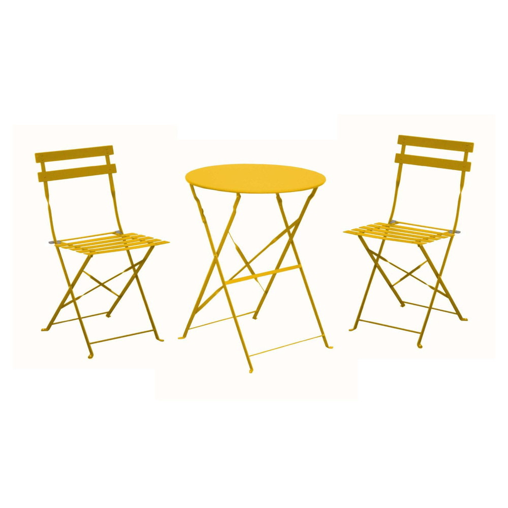 Ensemble Guéridon de jardin Cuba Ø 60 cm miel + 2 Chaises pliante Cuba