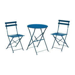 Ensemble Guéridon de jardin Cuba Ø 60 cm - bleu + 2 Chaises pliante Cuba - PROLOISIRS